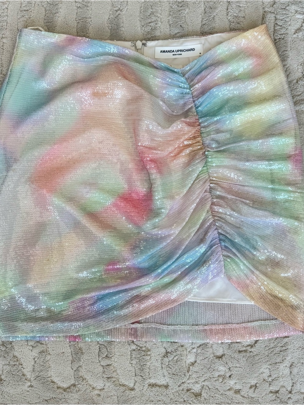 Amanda Uprichard Pastel Sequin Ruched Mini Skirt - Pink, Blue, Green, Yellow